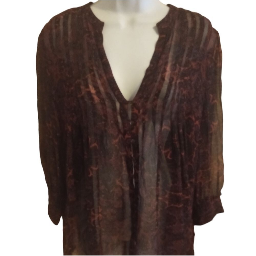 Like new - Joie 100% Silk Top - Sheer Red and Black Blouse - Size M